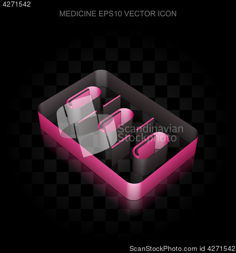 Image of Healthcare icon: Crimson 3d Pills Blister made of paper, transparent shadow, EPS 10 vector.