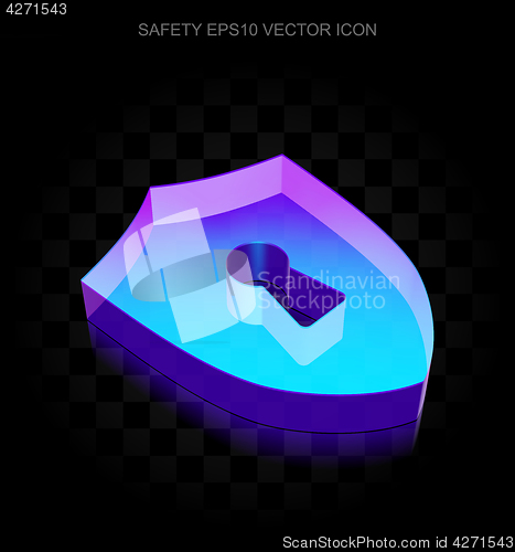 Image of Safety icon: 3d neon glowing Shield With Keyhole made of glass, EPS 10 vector.