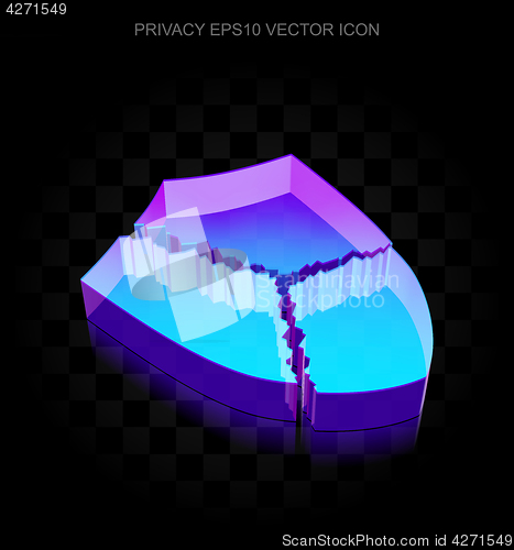 Image of Privacy icon: 3d neon glowing Broken Shield made of glass, EPS 10 vector.