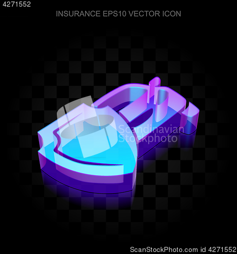 Image of Insurance icon: 3d neon glowing Car And Shield made of glass, EPS 10 vector.