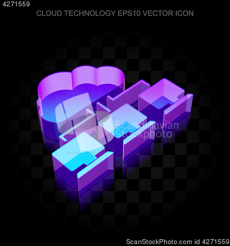 Image of Cloud computing icon: 3d neon glowing Cloud Network made of glass, EPS 10 vector.