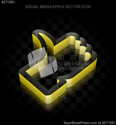 Image of Social network icon: Yellow 3d Thumb Up made of paper, transparent shadow, EPS 10 vector.