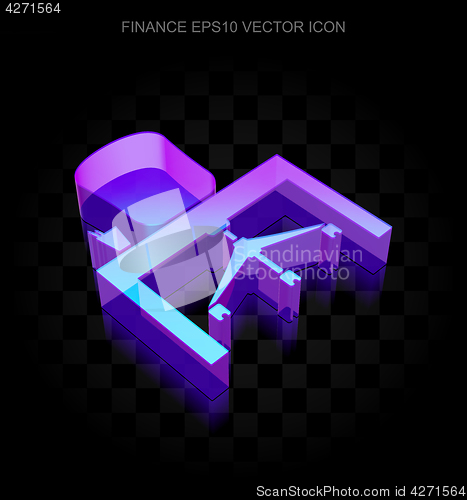 Image of Finance icon: 3d neon glowing Office made of glass, EPS 10 vector.