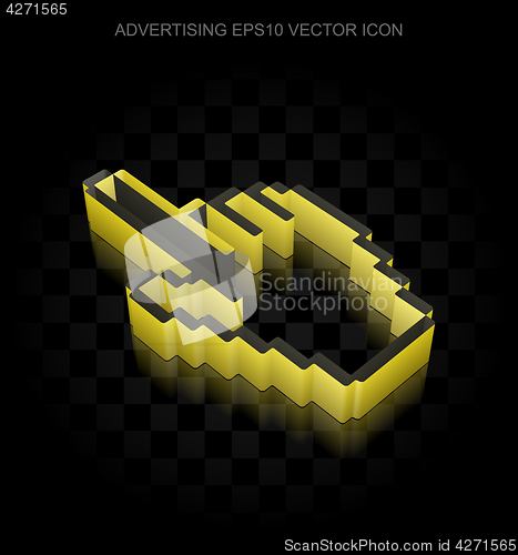 Image of Advertising icon: Yellow 3d Mouse Cursor made of paper, transparent shadow, EPS 10 vector.