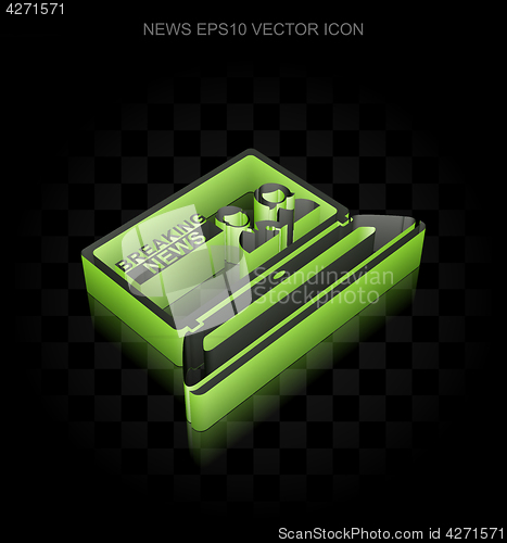 Image of News icon: Green 3d Breaking News On Laptop made of paper, transparent shadow, EPS 10 vector.