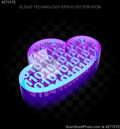 Image of Cloud computing icon: 3d neon glowing Cloud With Code made of glass, EPS 10 vector.