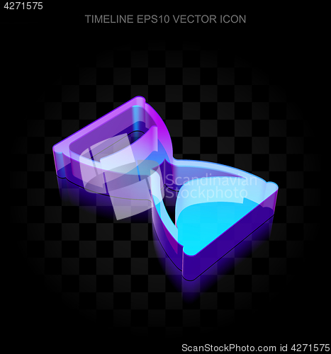 Image of Time icon: 3d neon glowing Hourglass made of glass, EPS 10 vector.