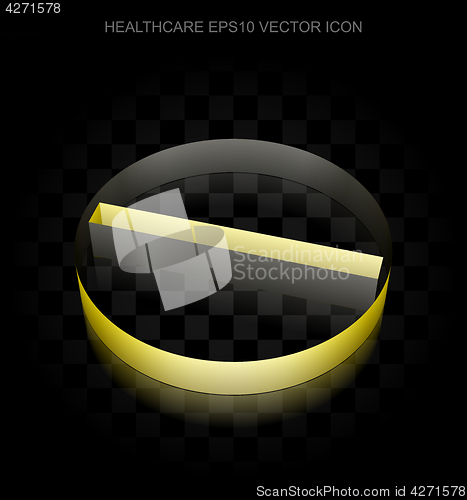 Image of Healthcare icon: Yellow 3d Pill made of paper, transparent shadow, EPS 10 vector.