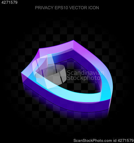 Image of Privacy icon: 3d neon glowing Contoured Shield made of glass, EPS 10 vector.