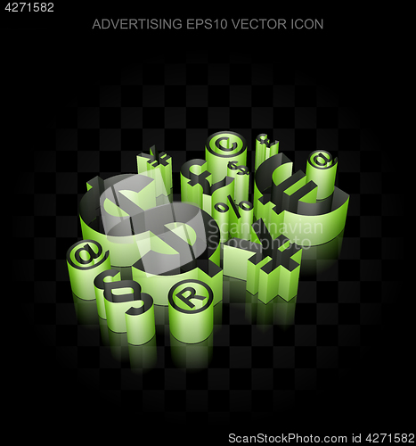 Image of Marketing icon: Green 3d Finance Symbol made of paper, transparent shadow, EPS 10 vector.