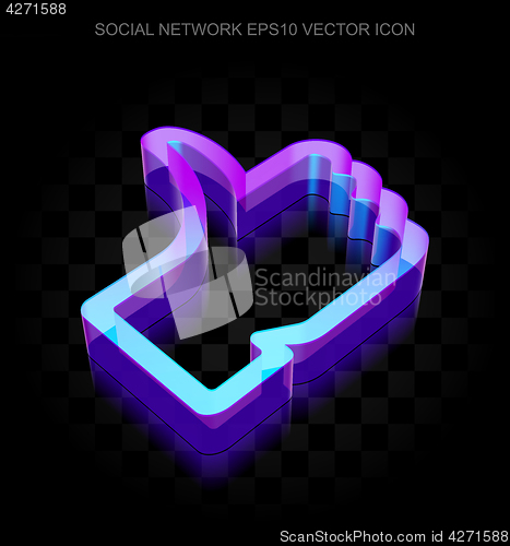 Image of Social media icon: 3d neon glowing Thumb Up made of glass, EPS 10 vector.