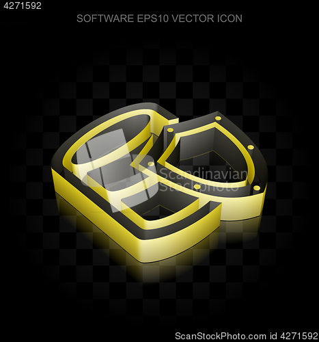 Image of Software icon: Yellow 3d Database With Shield made of paper, transparent shadow, EPS 10 vector.