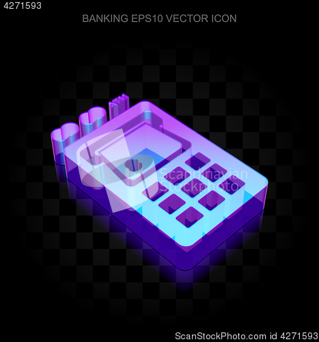 Image of Currency icon: 3d neon glowing ATM Machine made of glass, EPS 10 vector.