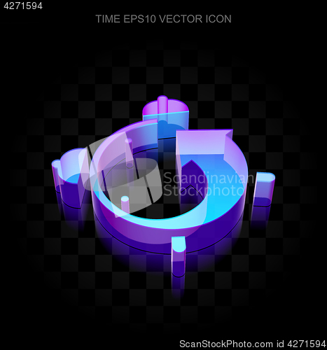 Image of Timeline icon: 3d neon glowing Alarm Clock made of glass, EPS 10 vector.