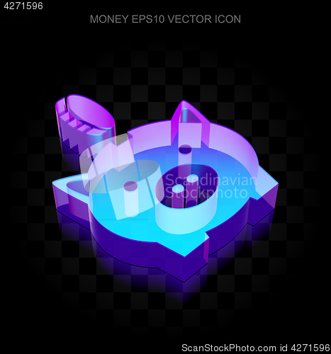 Image of Currency icon: 3d neon glowing Money Box With Coin made of glass, EPS 10 vector.