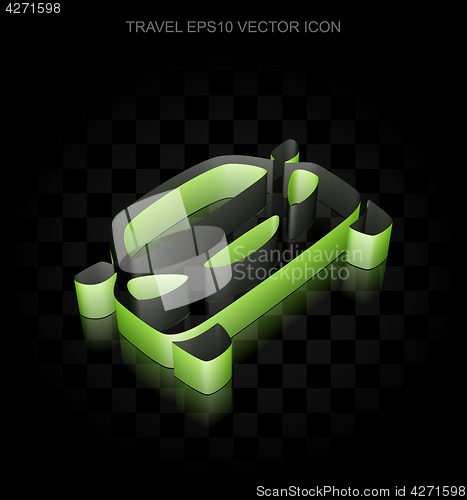 Image of Tourism icon: Green 3d Car made of paper, transparent shadow, EPS 10 vector.