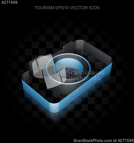 Image of Tourism icon: Blue 3d Photo Camera made of paper, transparent shadow, EPS 10 vector.