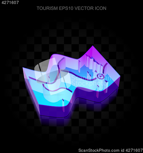 Image of Vacation icon: 3d neon glowing Map made of glass, EPS 10 vector.