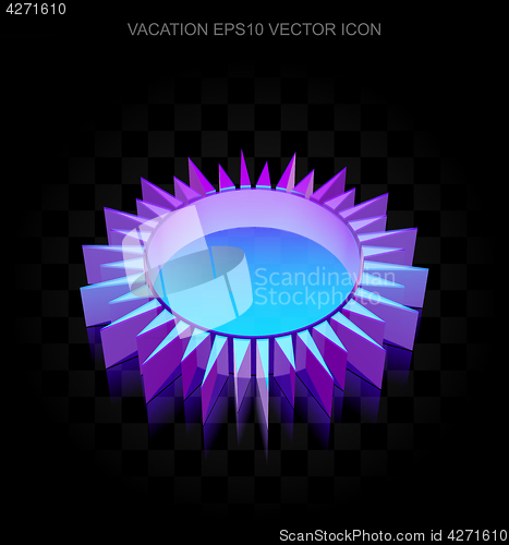 Image of Tourism icon: 3d neon glowing Sun made of glass, EPS 10 vector.