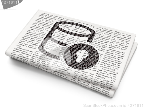 Image of Programming concept: Database With Lock on Newspaper background