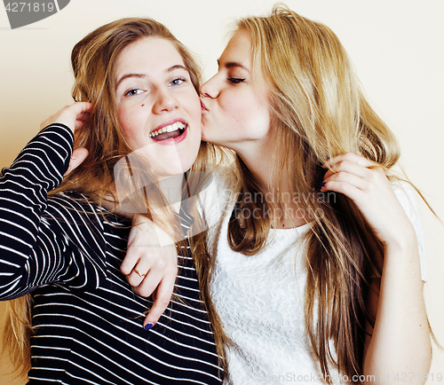 Image of best friends teenage girls together having fun, posing emotional