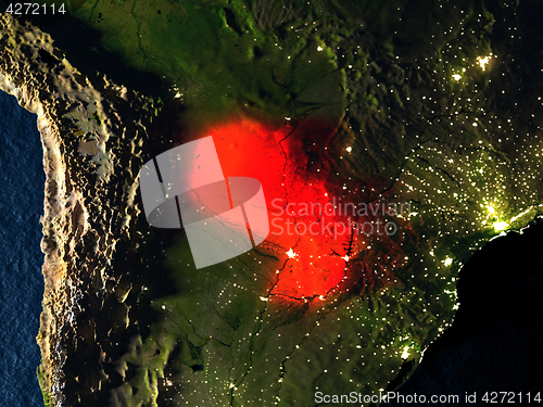 Image of Paraguay in red from space at night