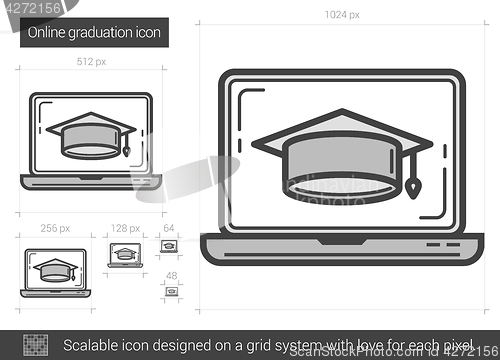 Image of Online graduation line icon.