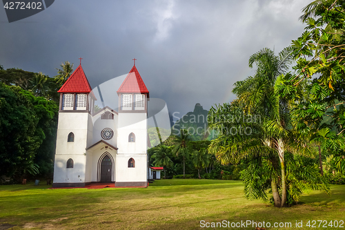 Image of Haapiti church in Moorea island jungle, landscape