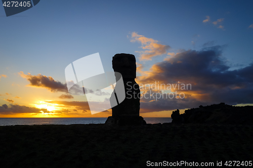 Image of Moai statue ahu akapu at sunset, easter island