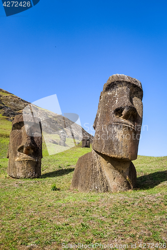 Image of Moais statues on Rano Raraku volcano, easter island