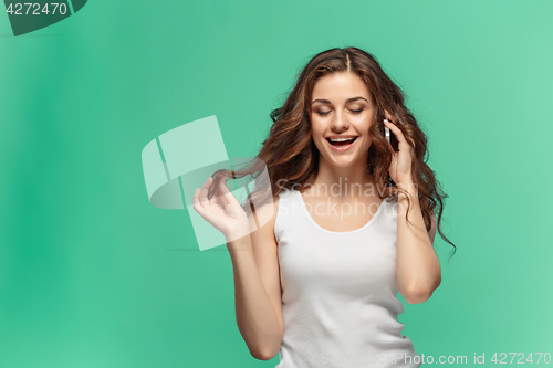 Image of The young woman\'s portrait with happy emotions