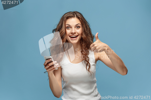 Image of The young woman\'s portrait with happy emotions