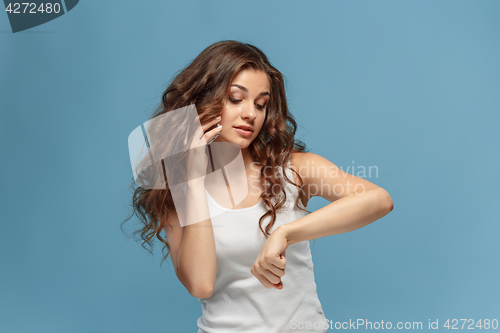 Image of The young woman\'s portrait with happy emotions