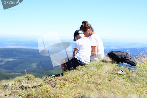 Image of Tourists. Mountaineering. Mountain expedition.