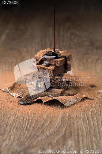 Image of Pyramid of chocolate with syrup