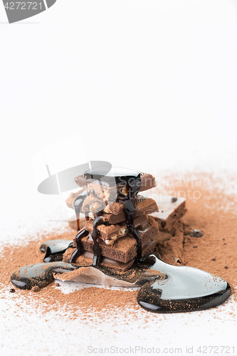 Image of Pieces of chocolate with cocoa