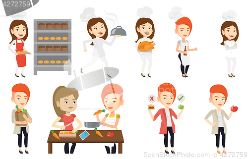 Image of Vector set of people eating and drinking.