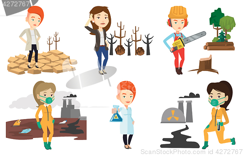 Image of Vector set of characters on ecology issues.