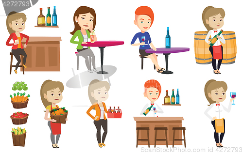 Image of Vector set of people eating and drinking.