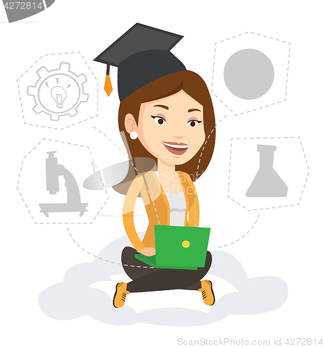 Image of Graduate sitting on cloud vector illustration.