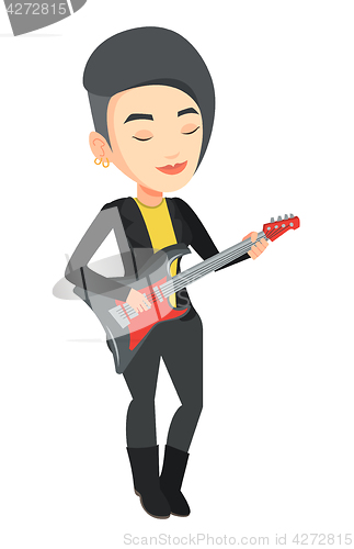 Image of Woman playing electric guitar vector illustration.