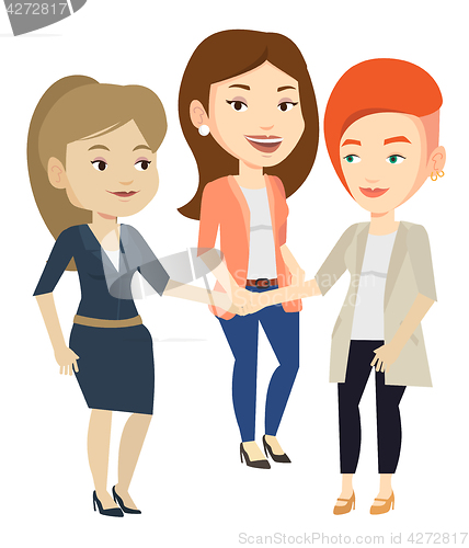 Image of Group of business women joining hands.