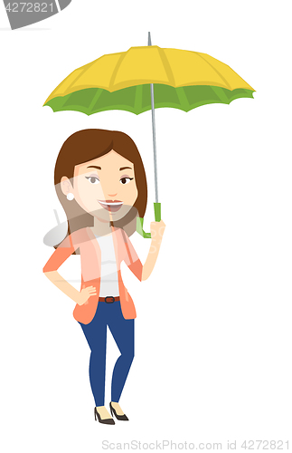 Image of Business woman insurance agent with umbrella.