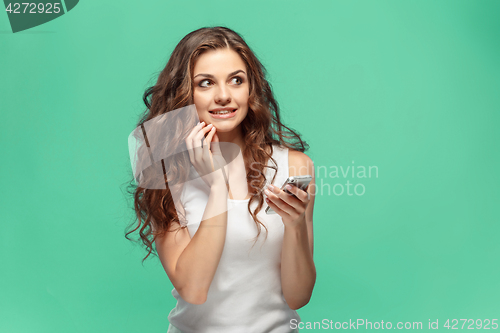 Image of The young woman\'s portrait with happy emotions