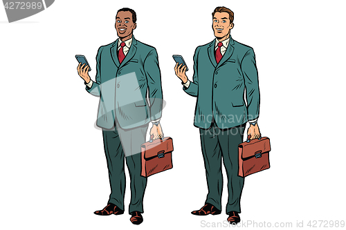 Image of Two fat businessmen African American and Caucasian