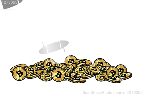 Image of Mountain of gold coins with bitcoin cryptocurrency