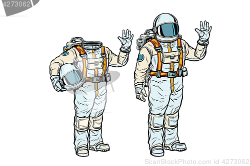 Image of Astronaut in spacesuit and mockup without a head