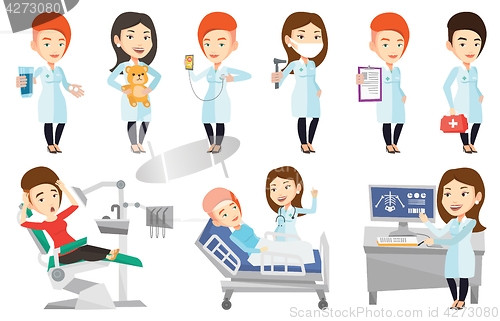 Image of Vector set of doctor characters and patients.