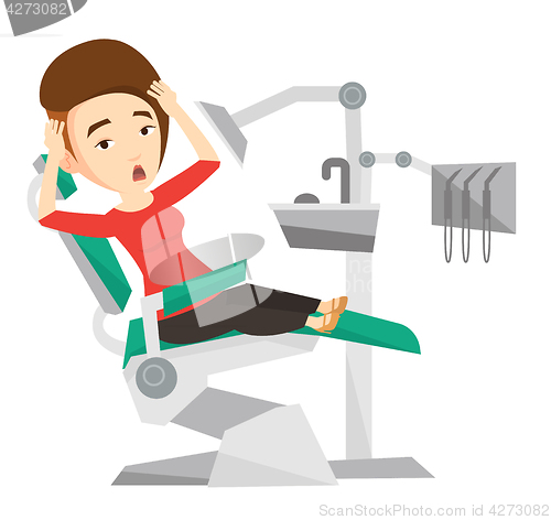 Image of Scared patient in dental chair vector illustration