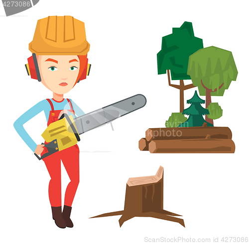 Image of Lumberjack with chainsaw vector illustration.